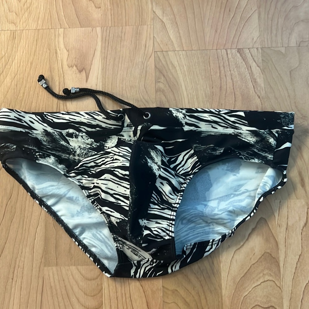 Speedo style zebra print swim suit